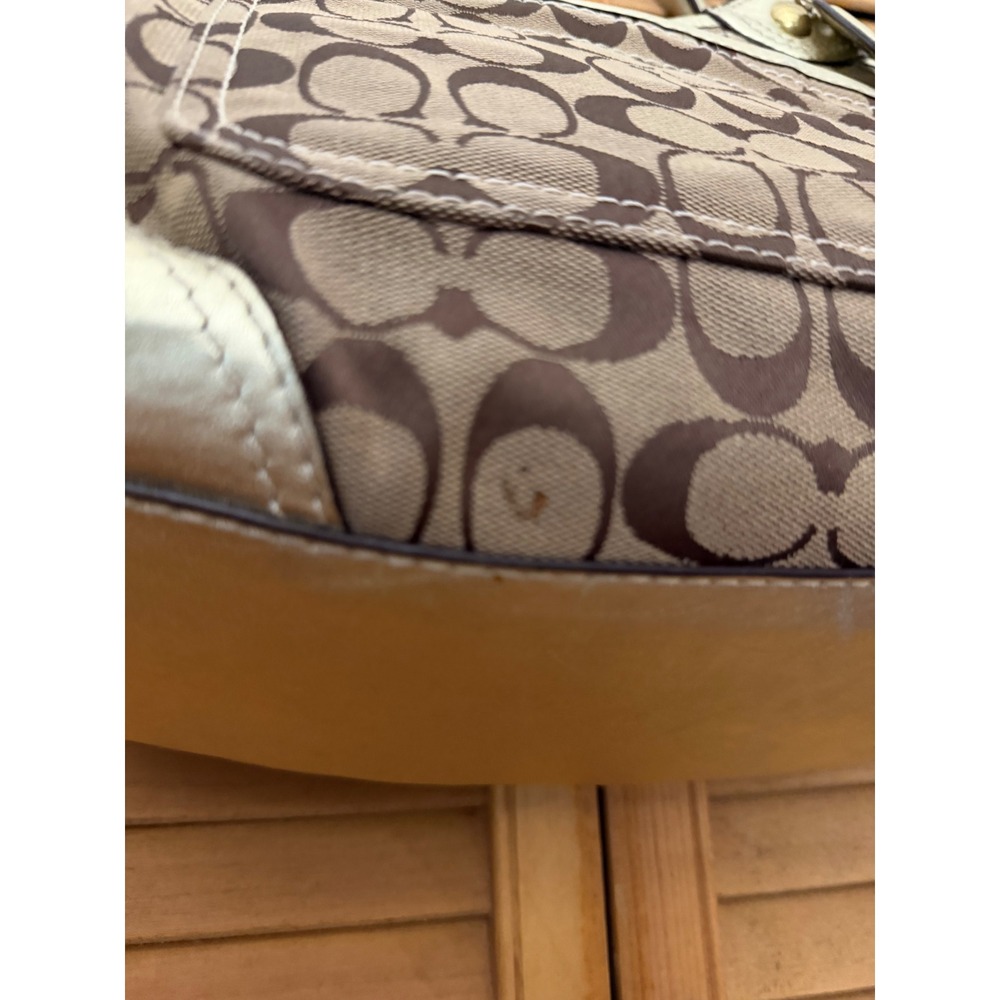 Coach Bleeker Khaki Signature Jacquard/Gold Patent Leather Tote Shoulder Bag - Picture 11 of 11